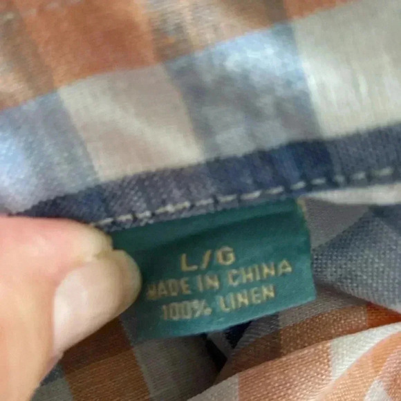 Tommy Bahama Relax LINEN Shirt Mens size L Short Sleeve Orange Blue Plaid - Picture 6 of 8